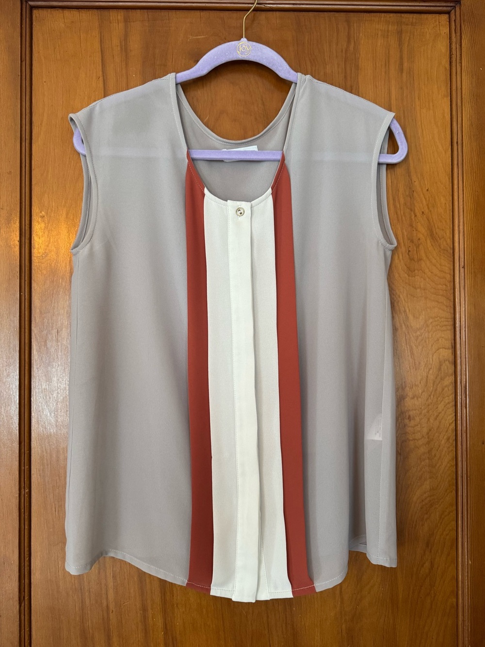 Sleeveless Sheer Blouse with Rust and Cream Front Panels